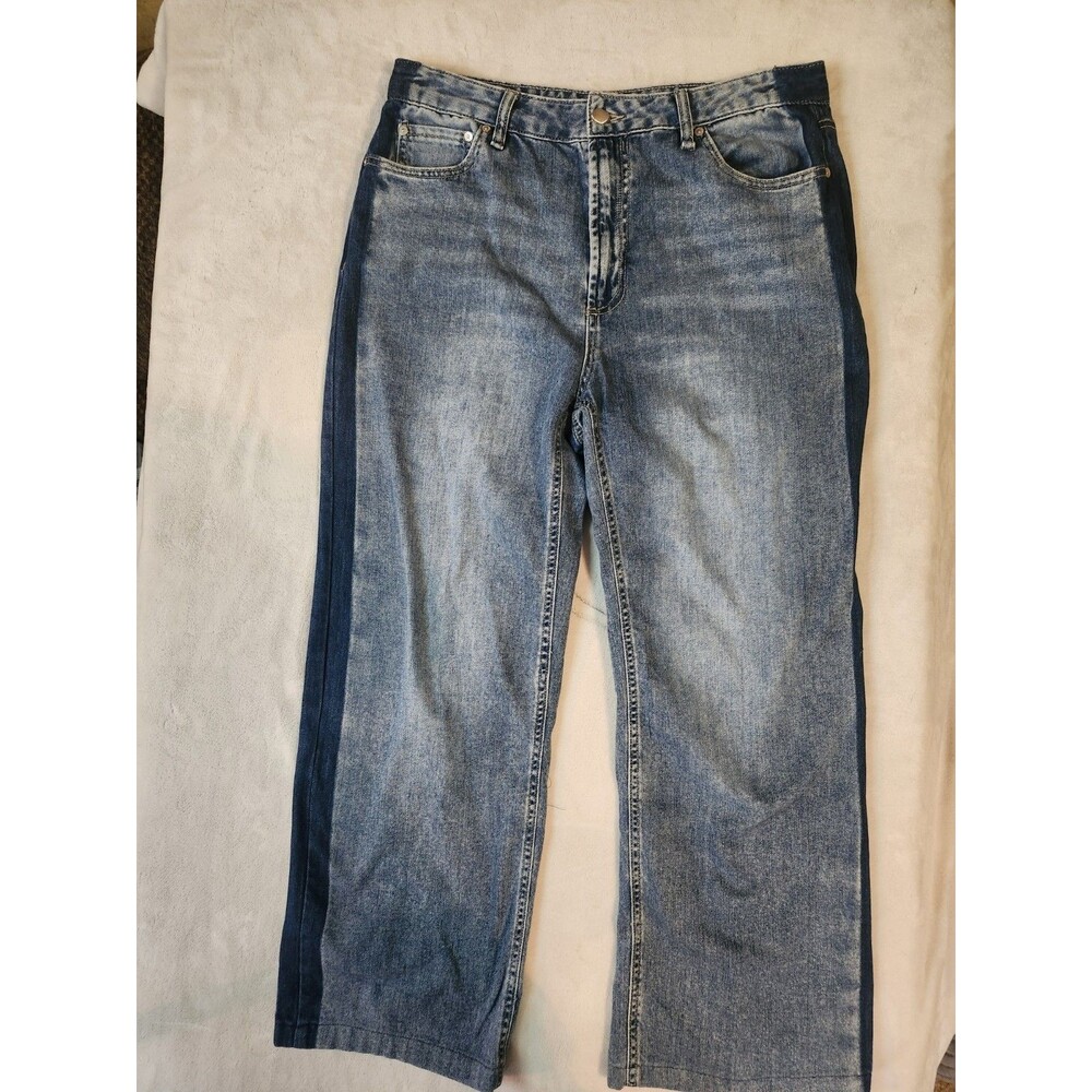 OAT New York High Rise Straight Ankle Jeans with Two-Tone Side Stripes.